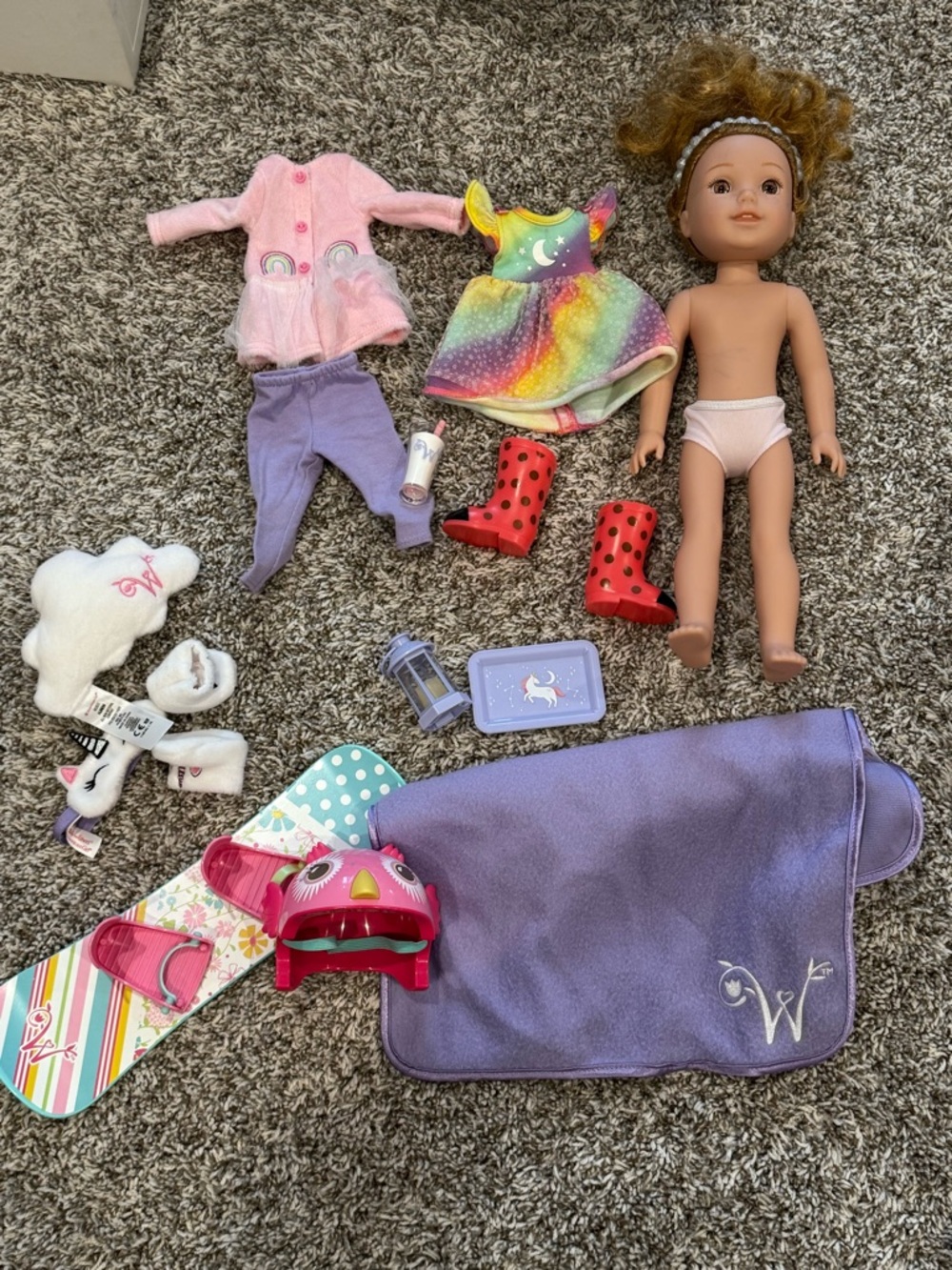 American Girl Wellie Wisher Rainbow Unicorn Dress & Lavender Outfit Set